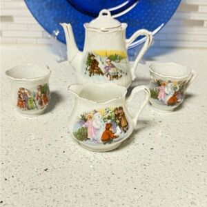 Vintage Porcelain Mini Tea Set with Winter Scene